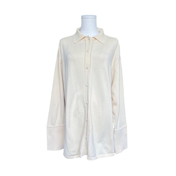 Zara Oversized Long Cream Shacket M Boxy Minimalist Lagenlook Preppy Cardigan - Picture 2 of 10